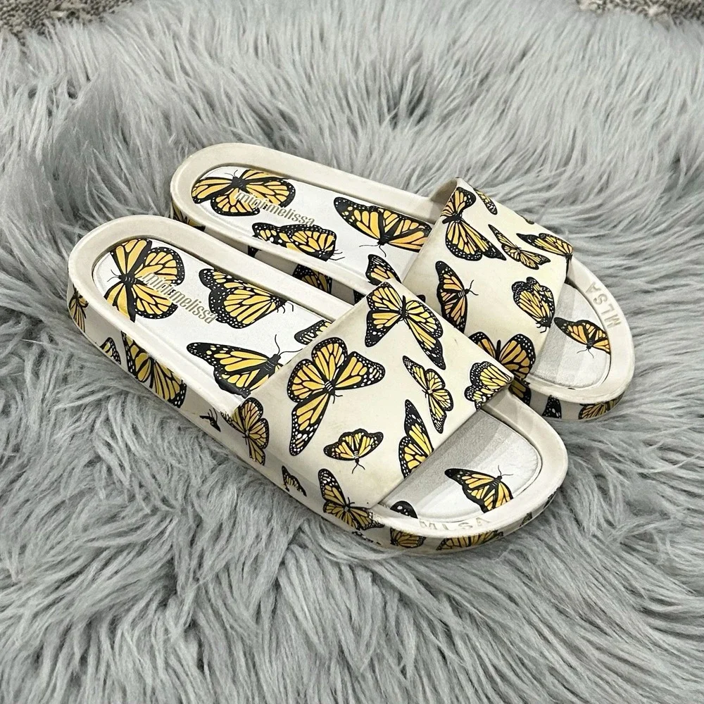 Mini‎ Melissa Girls Youth Size 2 Butterfly Slides Sandals Rubber
